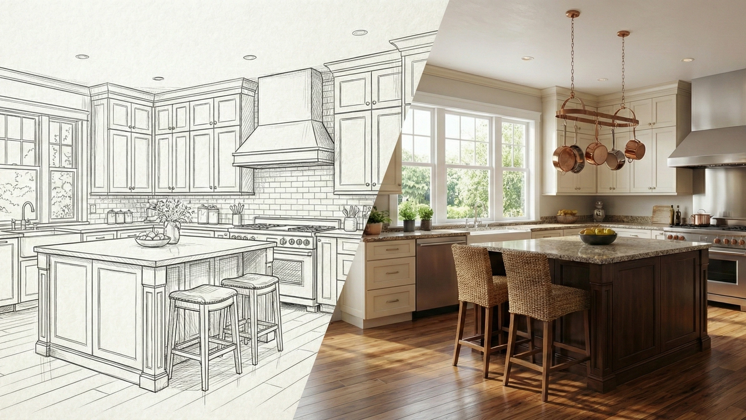Custom Kitchen Remodeling with Waterfall Island in New York